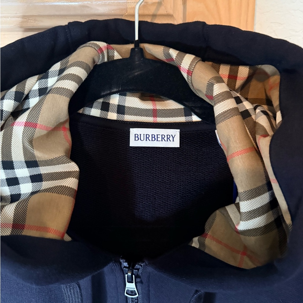 Burberry Black Zip-Up Hoodie with Classic Check Trim - Picture 3 of 7